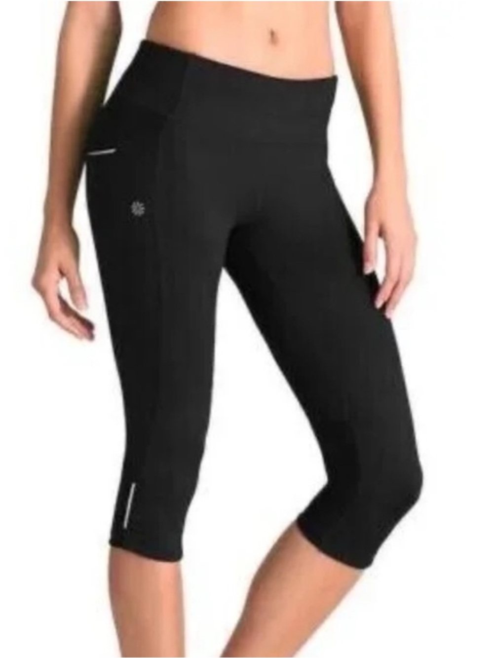 Athleta Dobby Be Free Knicker Capri leggings black sz medium running w/pockets